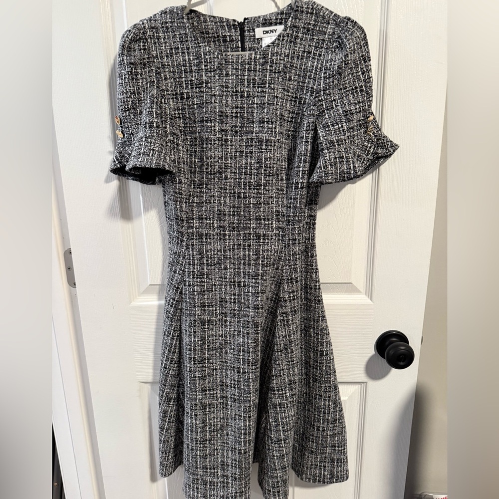 DKNY Monochrome Tweed Long Sleeve Dress